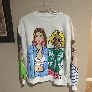 Zara NWOT Graphic Sweatshirt Medium Cropped Girls Print Trendy Streetwear